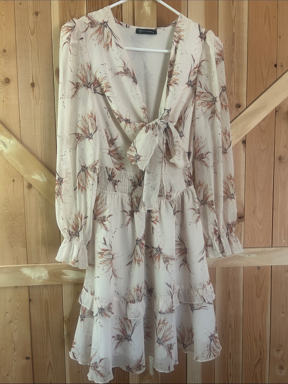 Sheer tie front dress - neutral floral